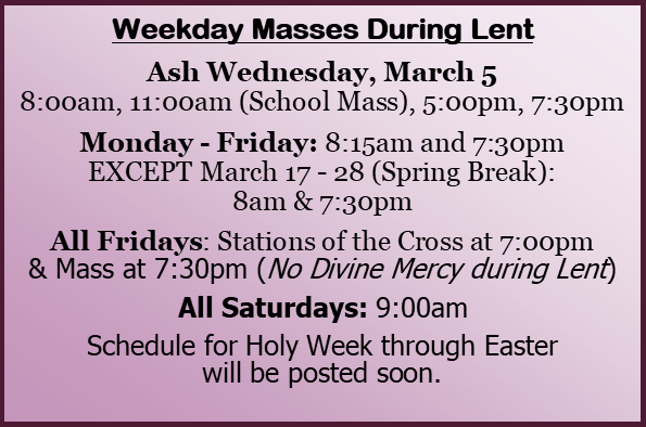 St. Paul's Parish Lenten Mass Schedule 2025